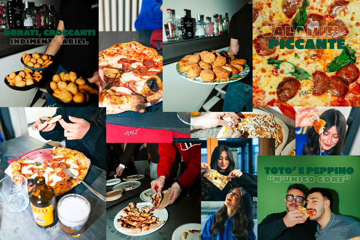 Galì — moodboard social: pizze, croccanti e persone